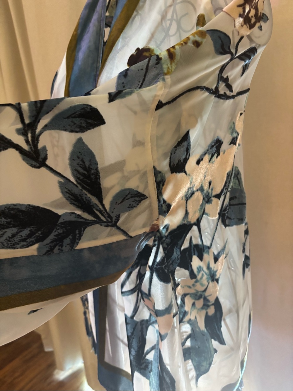 Chico's White Sheer Floral Kimono with Blue and Green Accents - Picture 6 of 14